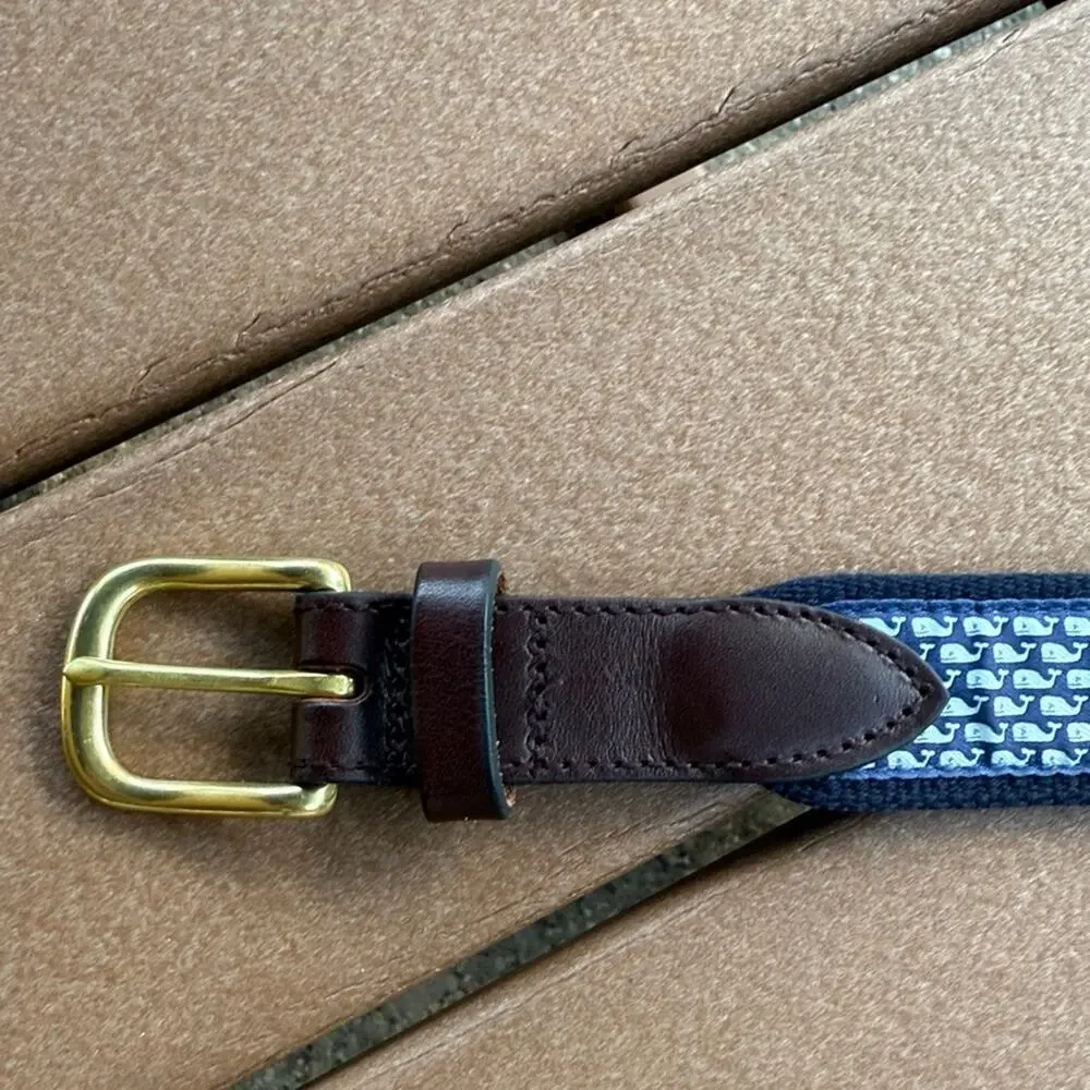 Vineyard Vines Boys' Classic Whale Canvas Club Belt Brown Blue